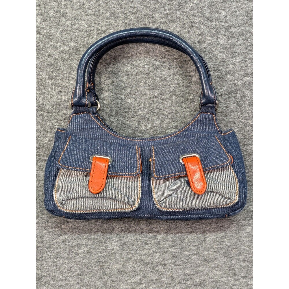 Glow by JLo Denim Mini Handbag Y2K Blue Orange Pocket Purse Snap Closure